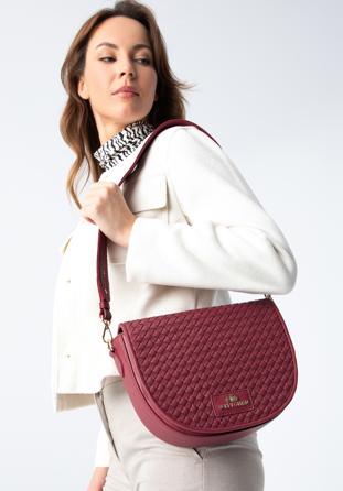 Women's woven leather crossbody bag, burgundy, 97-4E-026-3, Photo 1