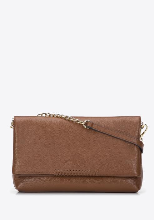 Leather cross body bag with braided detail, brown, 95-4E-647-Z, Photo 1