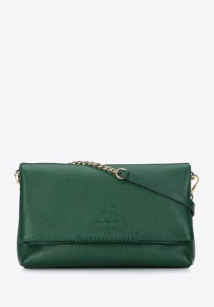 Leather cross body bag with braided detail, green, 95-4E-647-Z, Photo 1