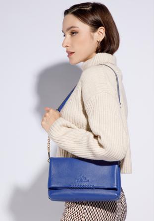 Leather cross body bag with braided detail, blue, 95-4E-647-7, Photo 1