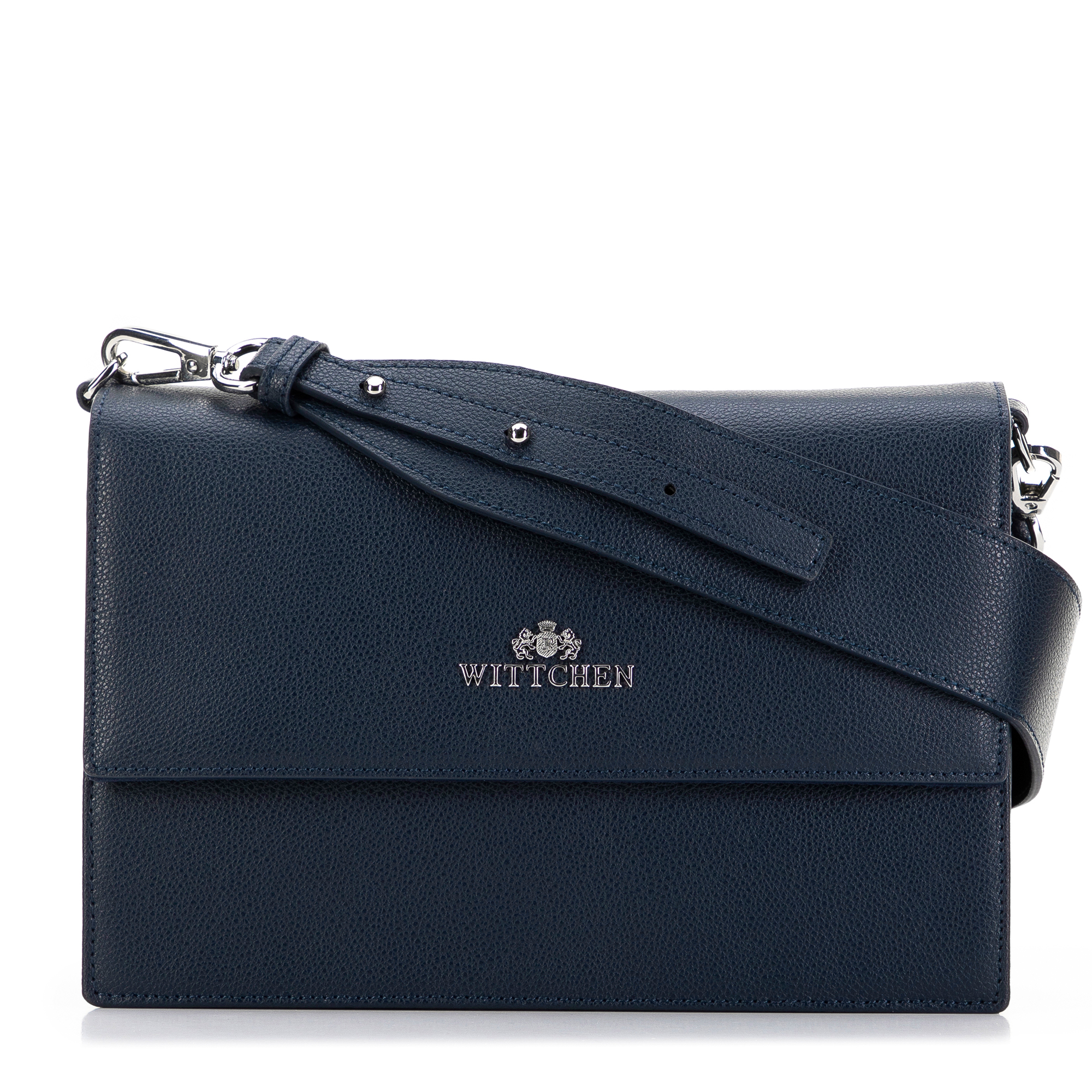 Dámska kožená listová kabelka so širokým pásikom tmavomodrá