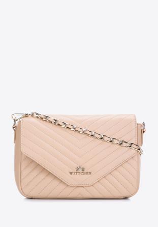 Women's quilted leather flap bag, beige, 97-4E-029-9, Photo 1