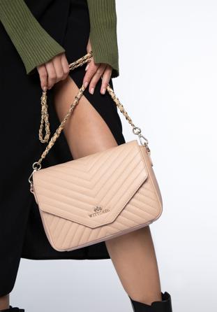 Women's quilted leather flap bag, beige, 97-4E-029-9, Photo 1