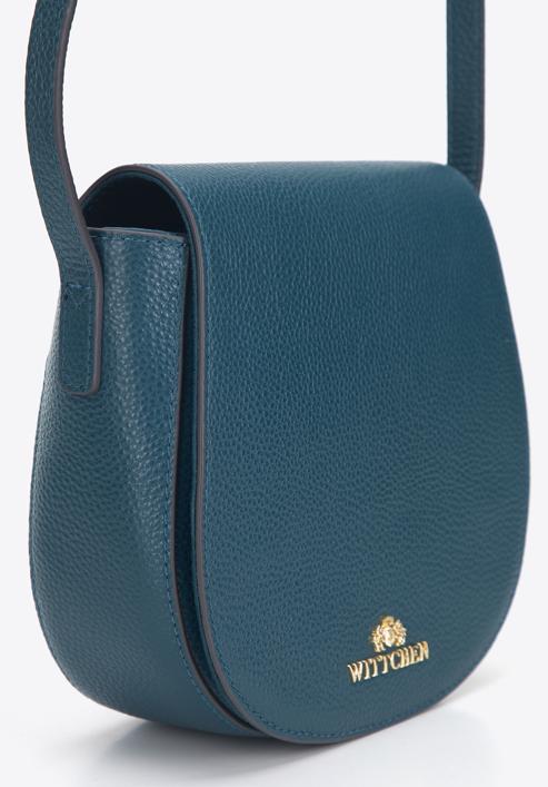 Women's leather saddle clutch bag, dark turquoise, 95-4-669-7, Photo 4