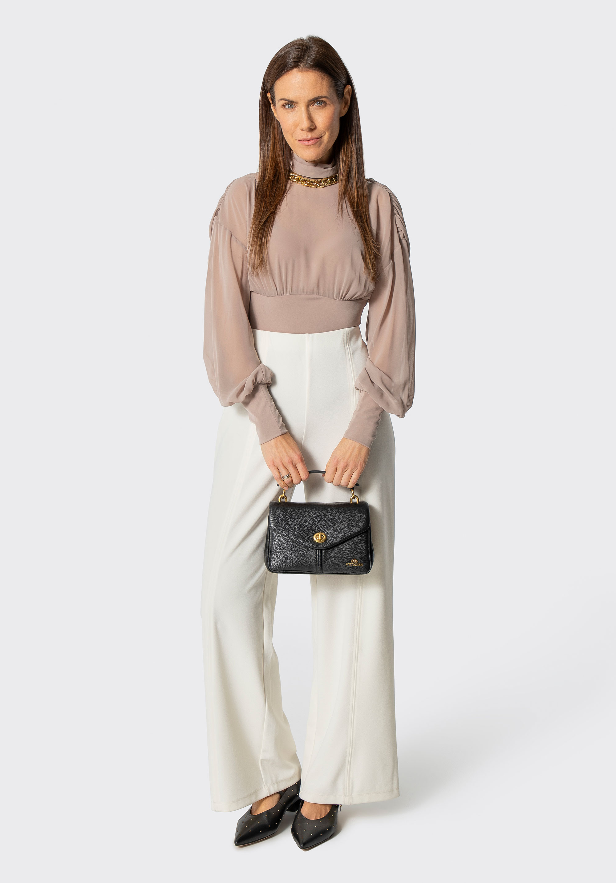 Damska listonoszka trójkomorowa ze skóry naturalnej, czarny, 101-4E-210-1, Zdjęcie 1