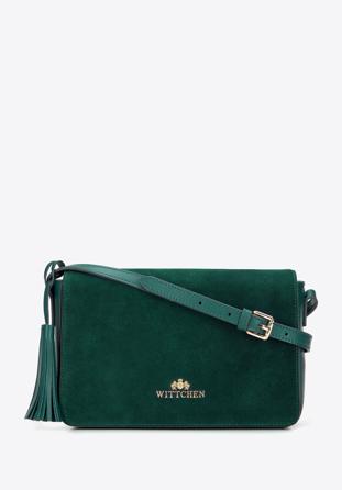 Women's leather flap bag with tassel detail, dark green, 95-4E-624-Z, Photo 1