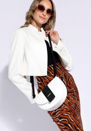 Faux leather saddle bag with croc print, white, 96-4Y-706-0, Photo 1