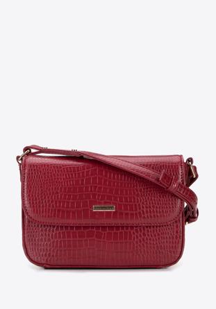 Small croc print faux leather crossbody bag, red, 95-4Y-507-3, Photo 1