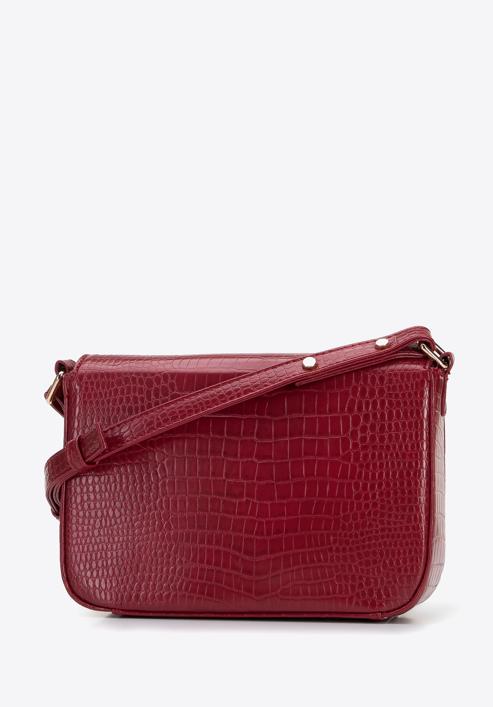 Small croc print faux leather crossbody bag, red, 95-4Y-507-4, Photo 2