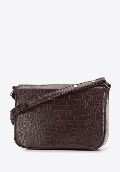 Small croc print faux leather crossbody bag, dark brown, 95-4Y-507-4, Photo 2