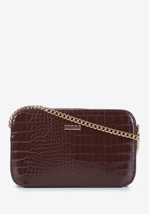 Croc-print faux leather crossbody bag, dark brown, 29-4Y-015-3, Photo 1
