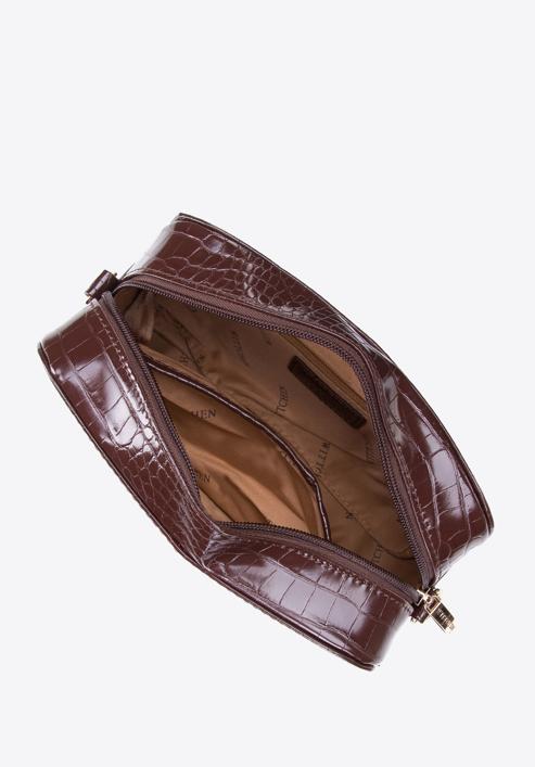 Croc-print faux leather crossbody bag, dark brown, 29-4Y-015-3, Photo 3