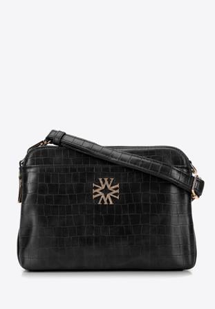 Croc effect faux leather crossbody bag, black, 29-4Y-017-B1, Photo 1