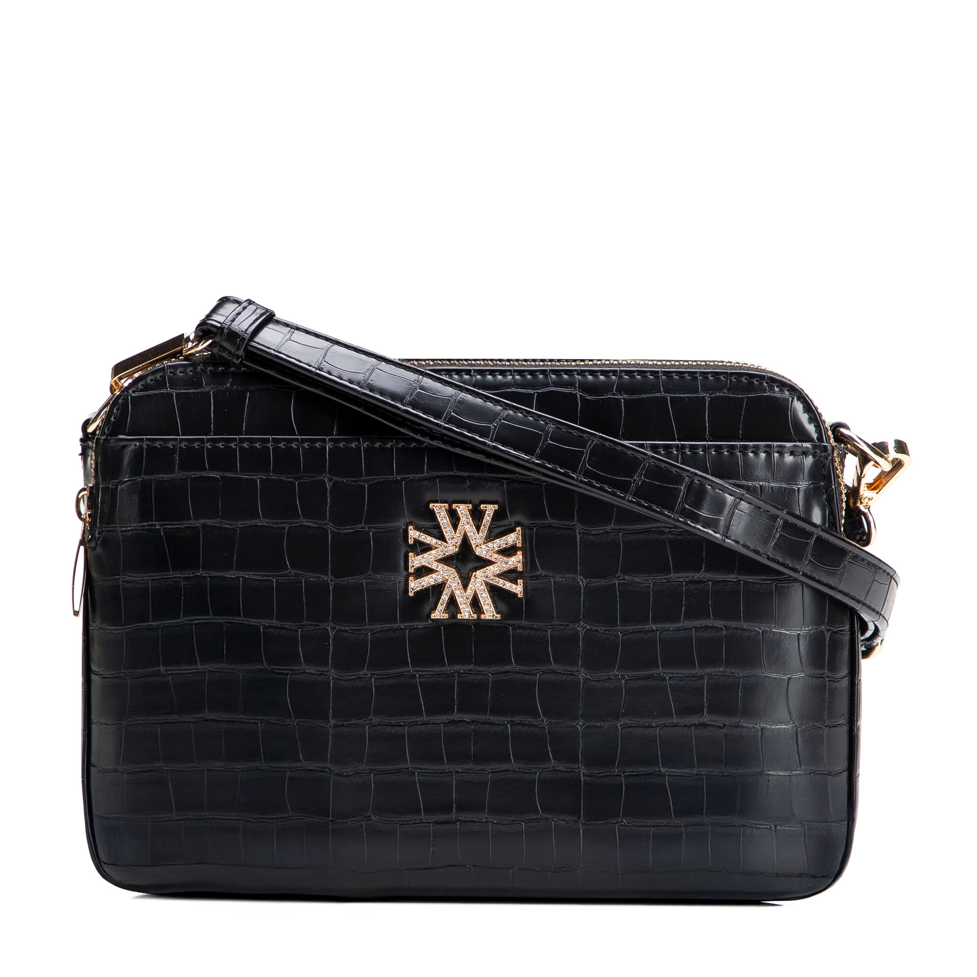 Čierna trojkomorová crossbody kabelka z imitácie kože 29-4Y-017-B1, Vyberte variant čierna