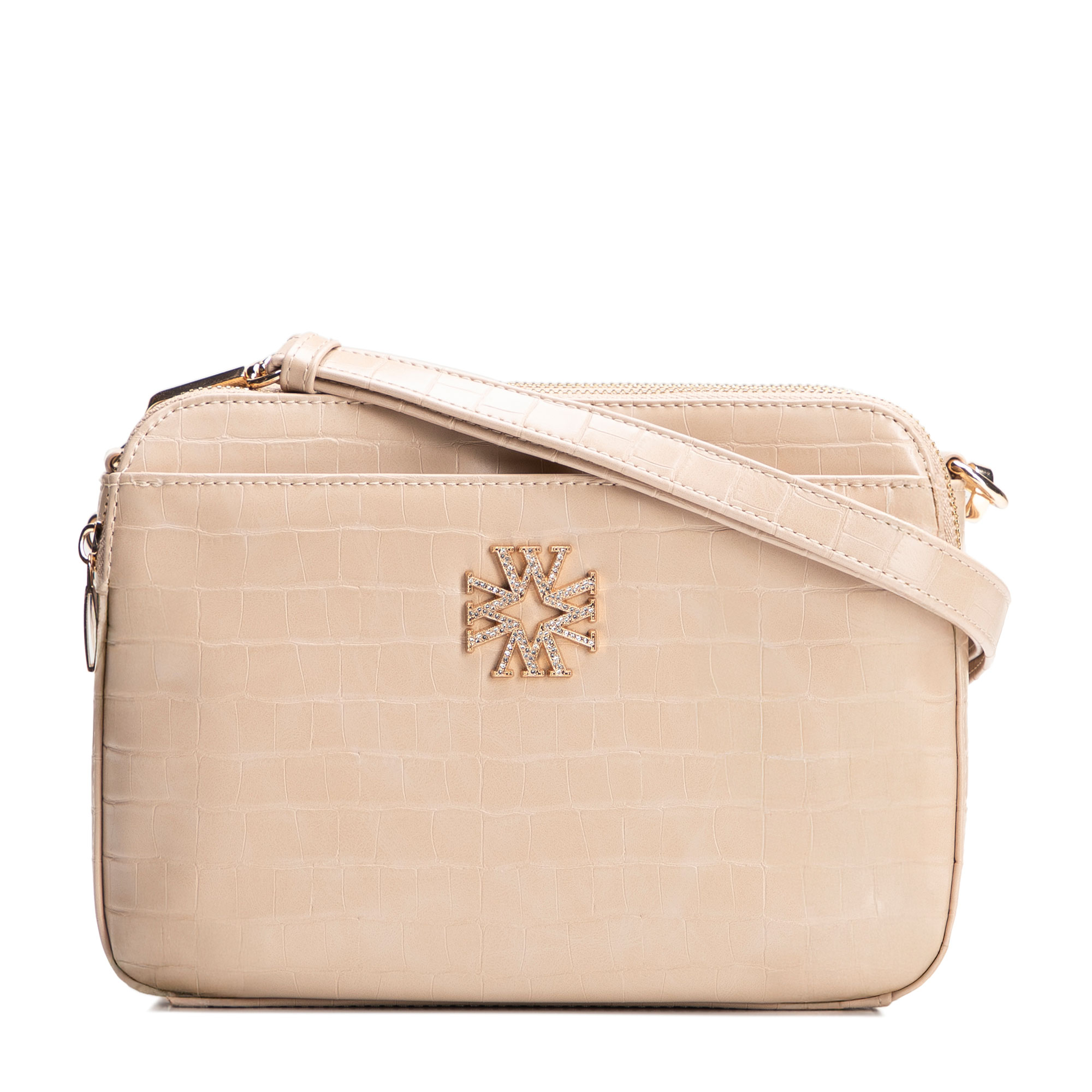 Béžová trojkomorová crossbody kabelka z imitácie kože 29-4Y-017-B9, Vyberte variant béžová