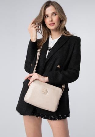 Croc effect faux leather crossbody bag, beige, 29-4Y-017-B9, Photo 1