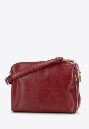 Croc effect faux leather crossbody bag, red, 29-4Y-017-B3, Photo 1