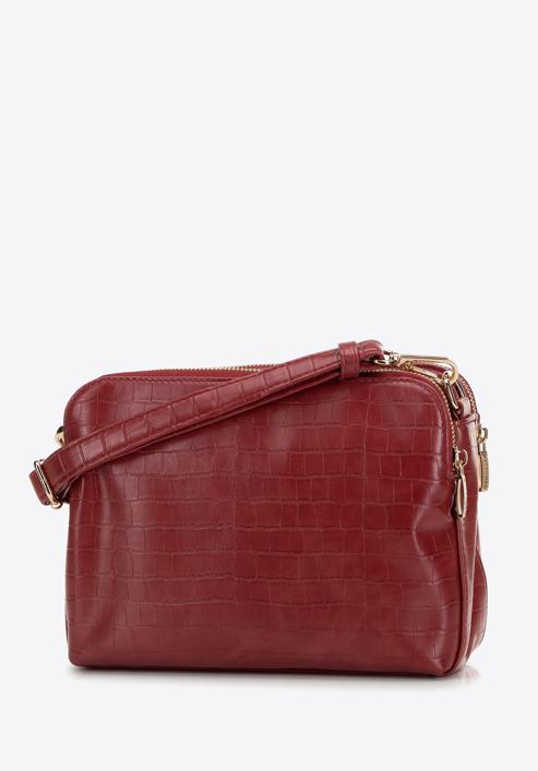 Croc effect faux leather crossbody bag, red, 29-4Y-017-B9, Photo 2