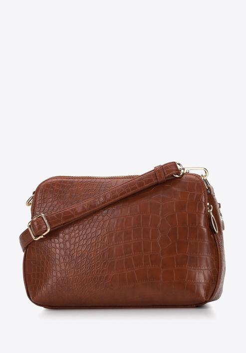 Croc effect faux leather cross body bag, brown, 95-4Y-034-1, Photo 2