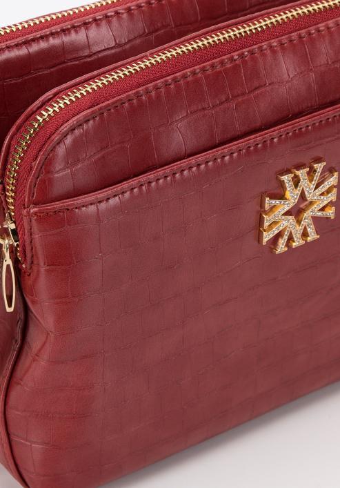 Croc effect faux leather crossbody bag, red, 29-4Y-017-B3, Photo 4