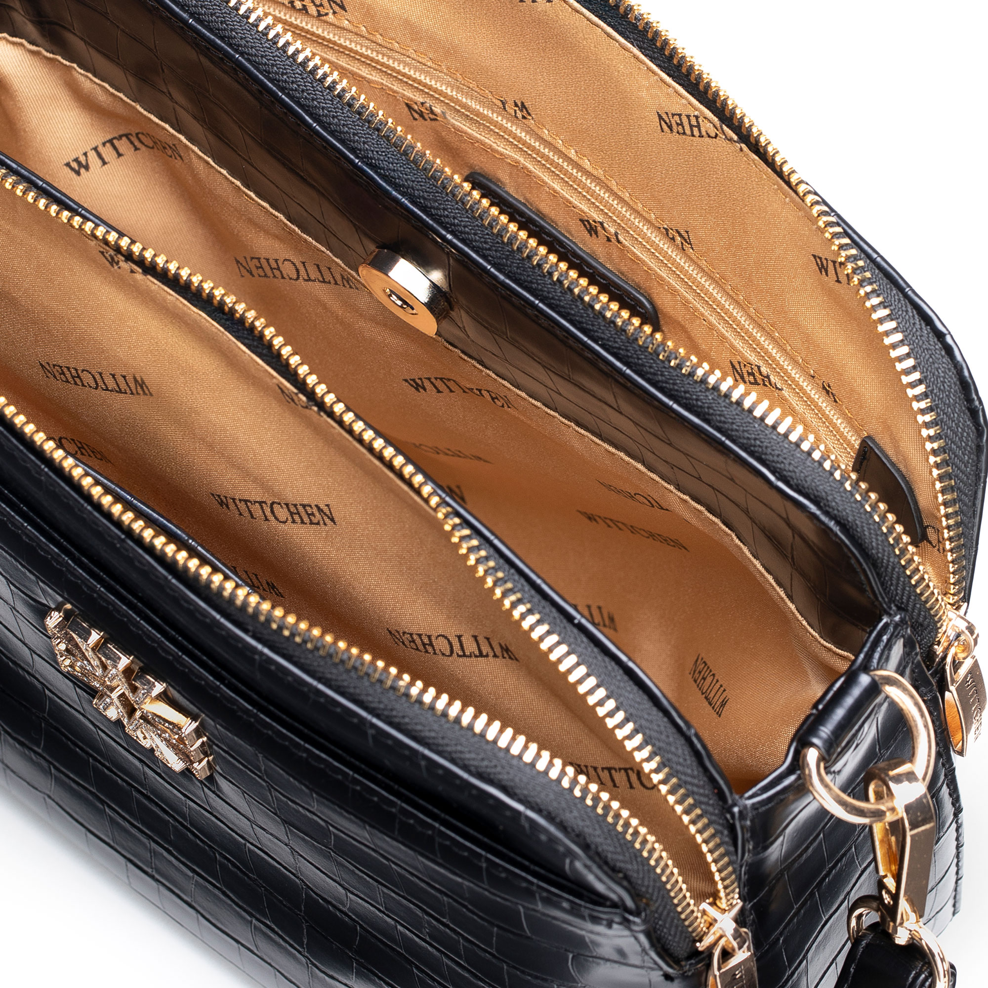 Čierna trojkomorová crossbody kabelka z imitácie kože 29-4Y-017-B1, Vyberte variant čierna
