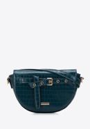 Women's croc print saddle clutch bag, dark turquoise, 97-4Y-218-Z, Photo 1