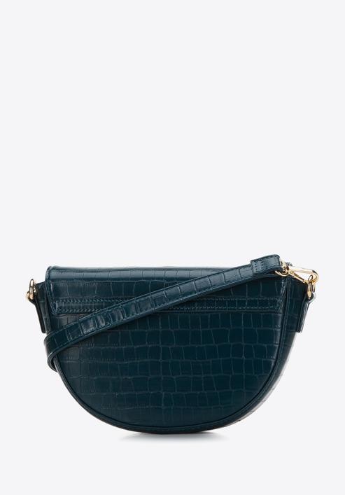 Women's croc print saddle clutch bag, dark turquoise, 97-4Y-218-Z, Photo 2