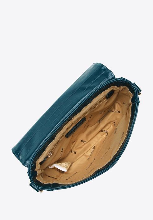 Women's croc print saddle clutch bag, dark turquoise, 97-4Y-218-Z, Photo 3