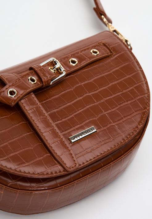 Women's croc print saddle clutch bag, brown, 97-4Y-218-Z, Photo 4