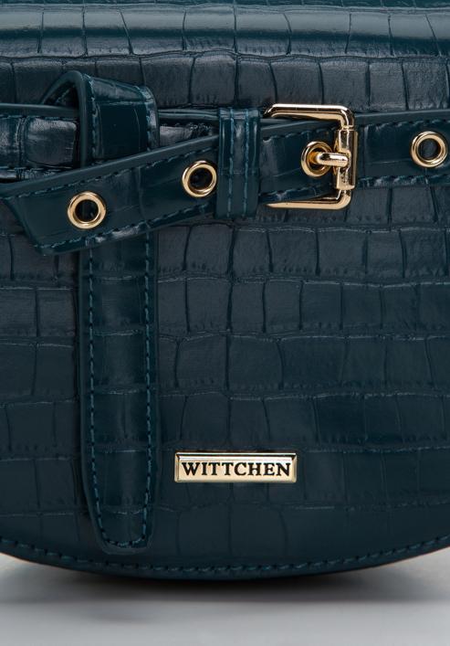 Women's croc print saddle clutch bag, dark turquoise, 97-4Y-218-Z, Photo 4