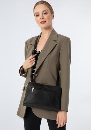 Women's faux leather crossbody bag, black, 97-4Y-614-1, Photo 1