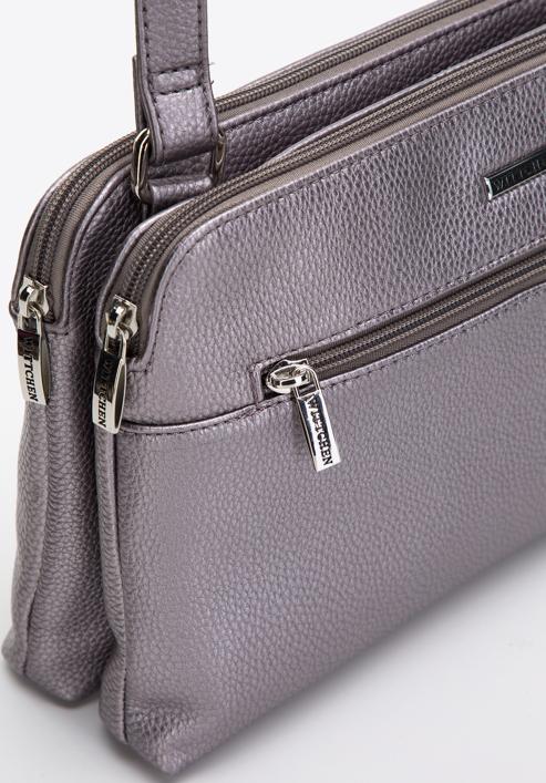 Women's faux leather crossbody bag, silver, 97-4Y-614-8M, Photo 4