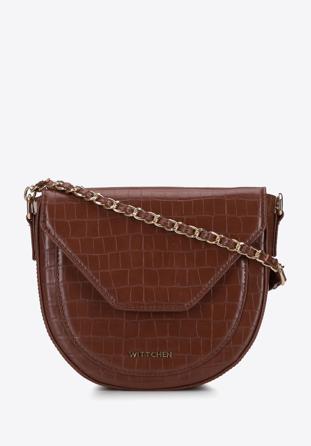 Croc-embossed faux leather saddle bag, brown, 95-4Y-052-4, Photo 1