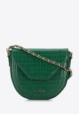 Croc-embossed faux leather saddle bag, green, 95-4Y-052-Z, Photo 1