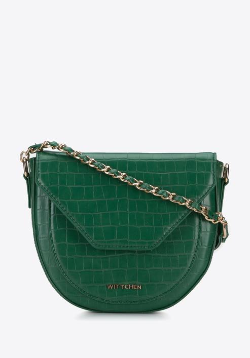 Croc-embossed faux leather saddle bag, green, 95-4Y-052-4, Photo 1