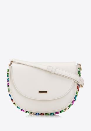 Women's faux leather crossbody bag with interwoven chain detail, cream-gold, 98-4Y-515-00, Photo 1