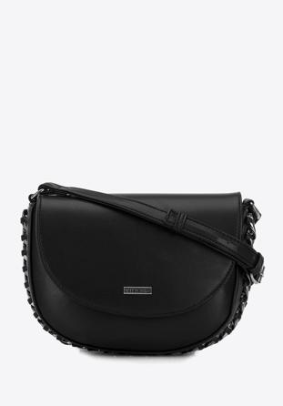 Women's faux leather crossbody bag with interwoven chain detail, black, 98-4Y-515-1, Photo 1