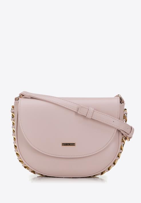 Women's faux leather crossbody bag with interwoven chain detail, pink, 98-4Y-515-1G, Photo 1