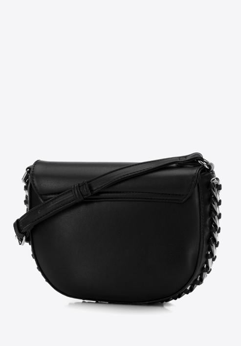 Women's faux leather crossbody bag with interwoven chain detail, black, 98-4Y-515-P, Photo 2