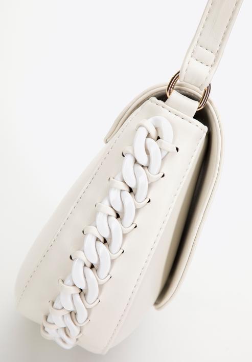 Women's faux leather crossbody bag with interwoven chain detail, cream, 98-4Y-515-00, Photo 4