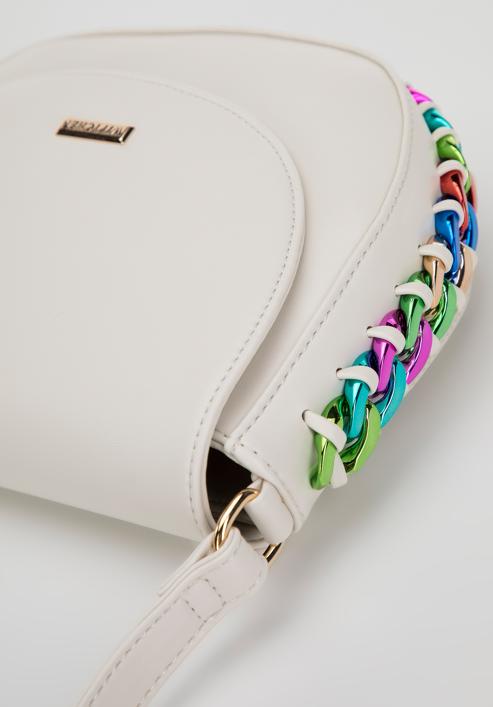Women's faux leather crossbody bag with interwoven chain detail, cream-gold, 98-4Y-515-1, Photo 4