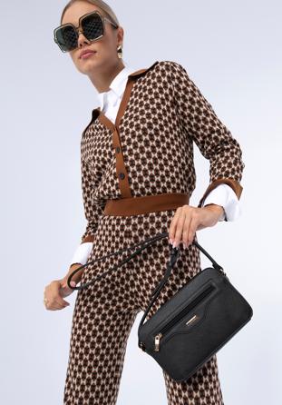 Women's saffiano-textured faux leather crossbody bag, black, 97-4Y-519-1, Photo 1