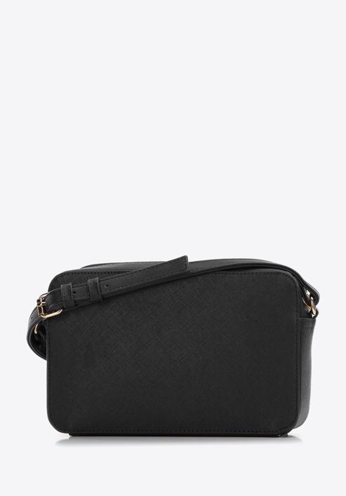 Women's saffiano-textured faux leather crossbody bag, black, 97-4Y-519-F, Photo 2