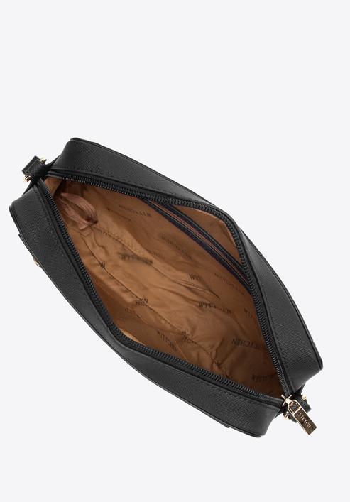 Women's saffiano-textured faux leather crossbody bag, black, 97-4Y-519-F, Photo 3