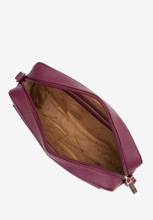 Women's saffiano-textured faux leather crossbody bag, plum, 97-4Y-519-F, Photo 3