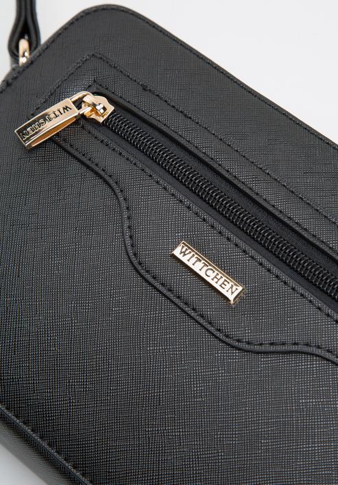 Women's saffiano-textured faux leather crossbody bag, black, 97-4Y-519-F, Photo 4