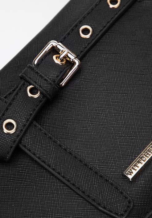 Saffiano-textured faux leather crossbody bag, black, 97-4Y-220-Z, Photo 4