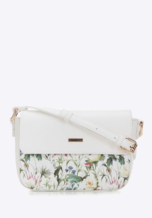 Women's faux leather crossbody bag with floral print, white, 98-4Y-202-1, Photo 1