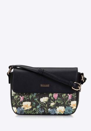 Women's faux leather crossbody bag with floral print, black, 98-4Y-202-1, Photo 1