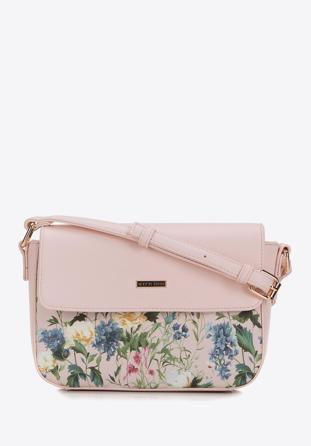 Women's faux leather crossbody bag with floral print, light pink, 98-4Y-202-P, Photo 1